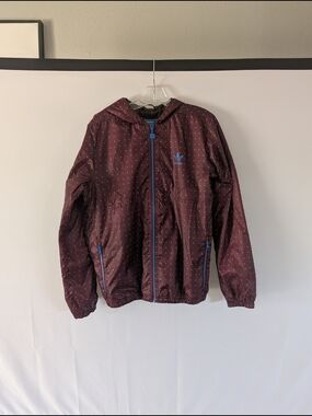Adidas Maroon Dot Packable Windbreaker with Blue Accents